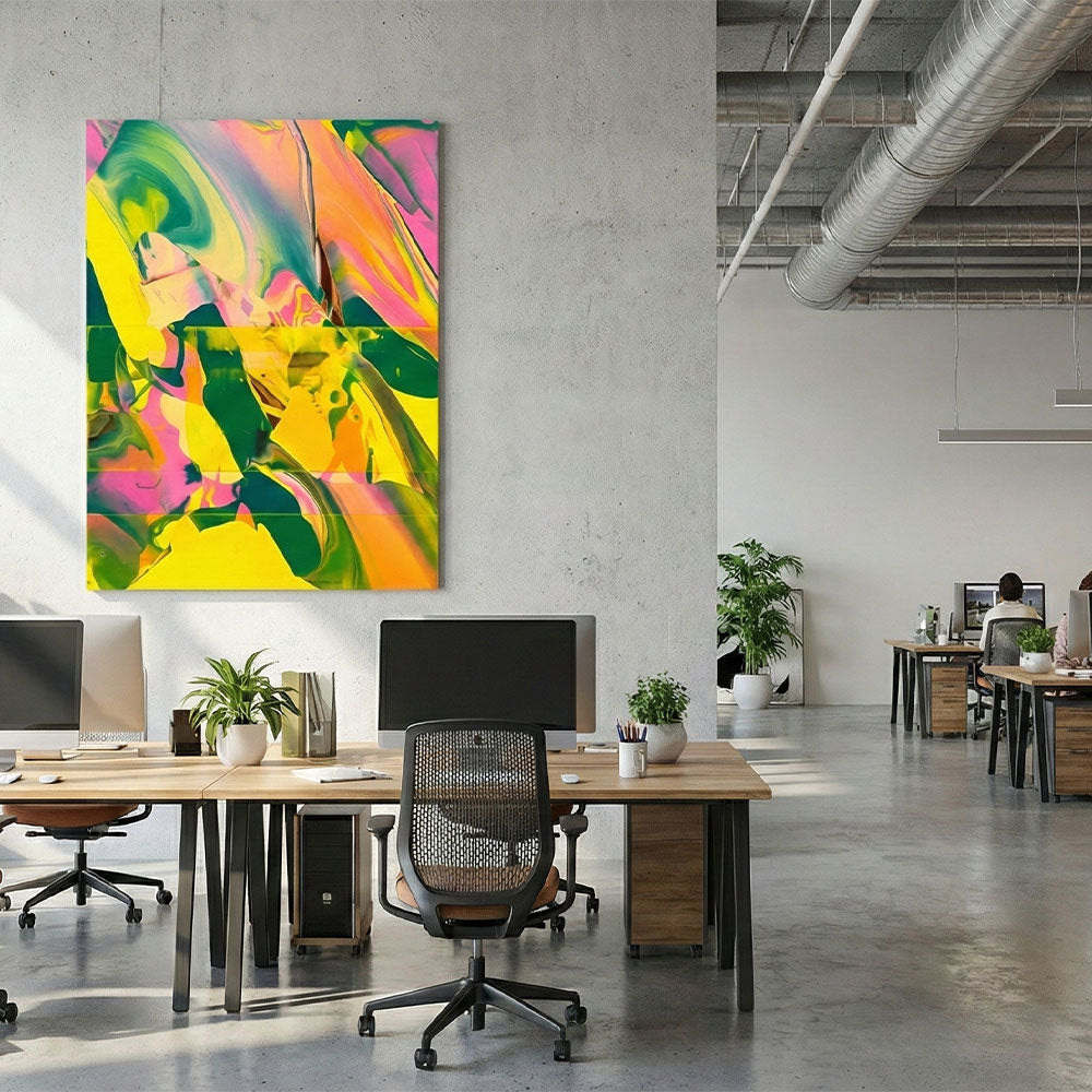 מקצב טרופי – ציור אקריליק מופשט בצבעים עזים