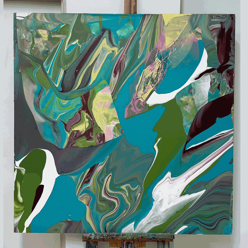 "מעמקי הטורקיז" – ציור אקריליק מופשט וזורם | חביבה גולדפרב (Turquoise Depths – Abstract Fluid Acrylic Painting | Haviva Goldfarb)