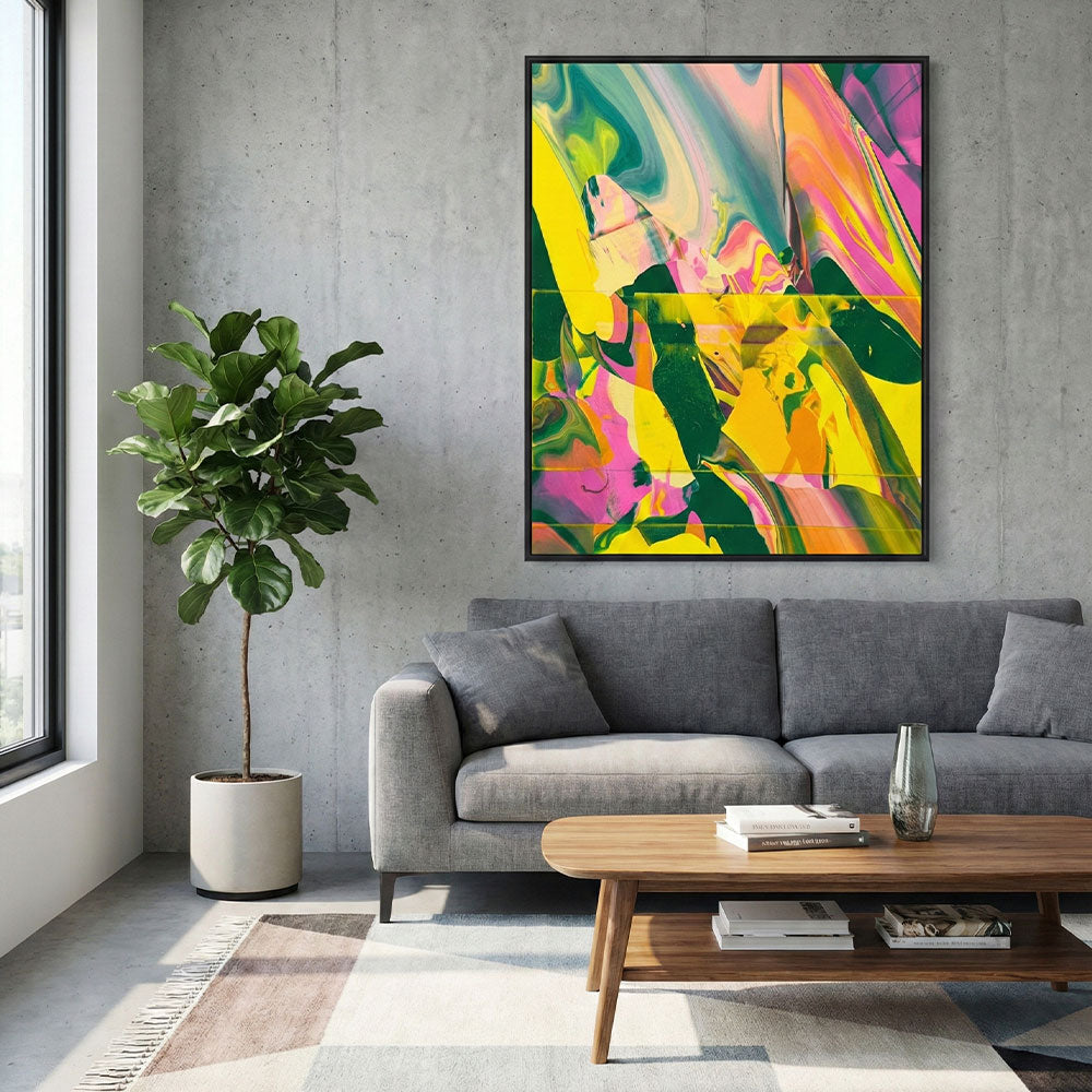 מקצב טרופי – ציור אקריליק מופשט בצבעים עזים