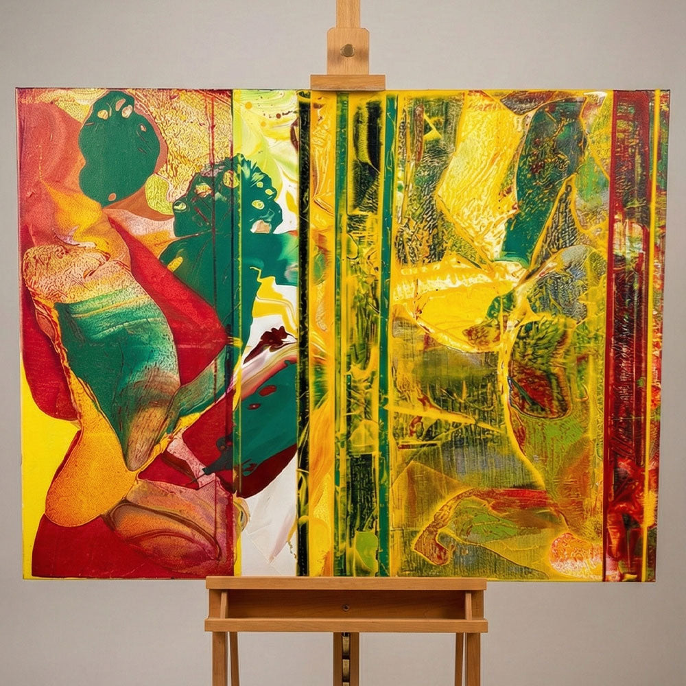 בין שמש לאדמה – ציור אקריליק מופשט גדול בניגודיות עזה