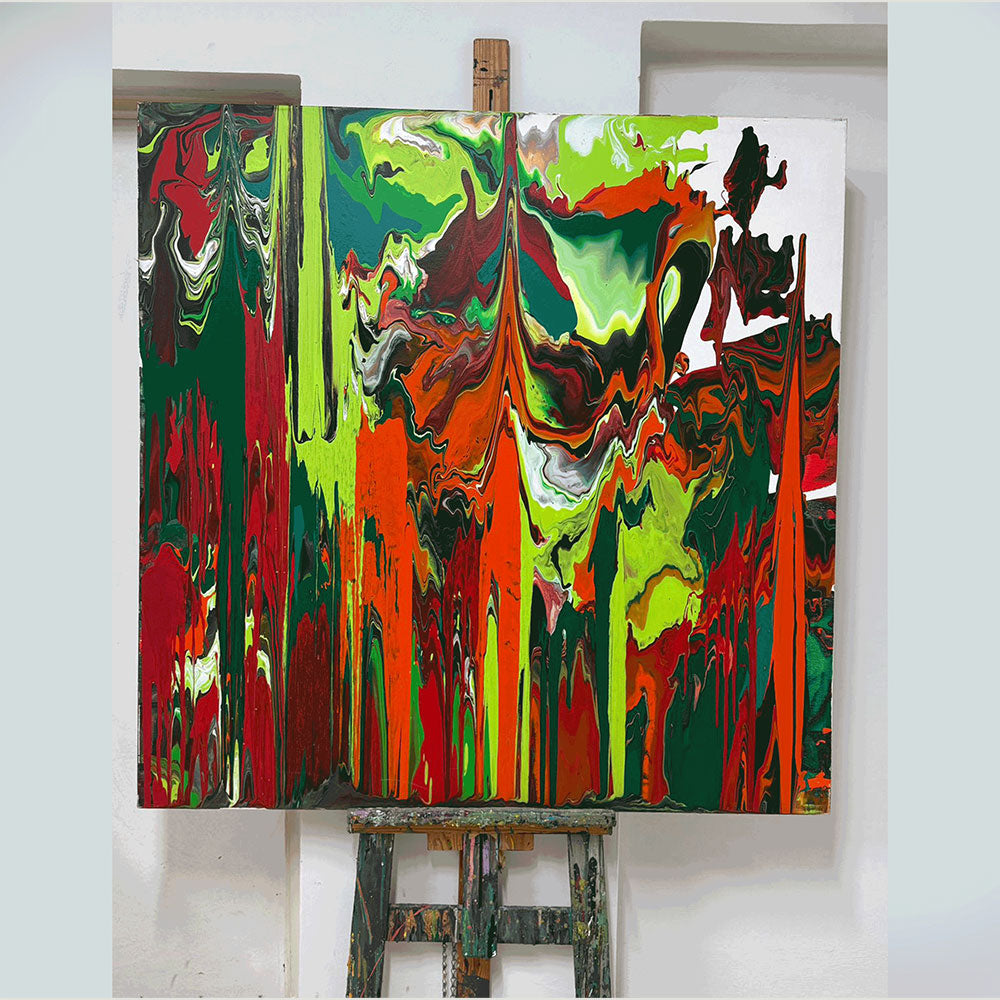 לַבָּה - ציור אקריליק מופשט בטכניקת נזילה