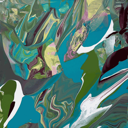 "מעמקי הטורקיז" – ציור אקריליק מופשט וזורם | חביבה גולדפרב (Turquoise Depths – Abstract Fluid Acrylic Painting | Haviva Goldfarb)