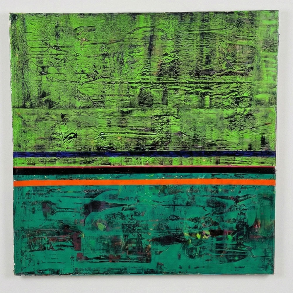 תדר ירוק – ציור מופשט גדול בטקסטורה תעשייתית