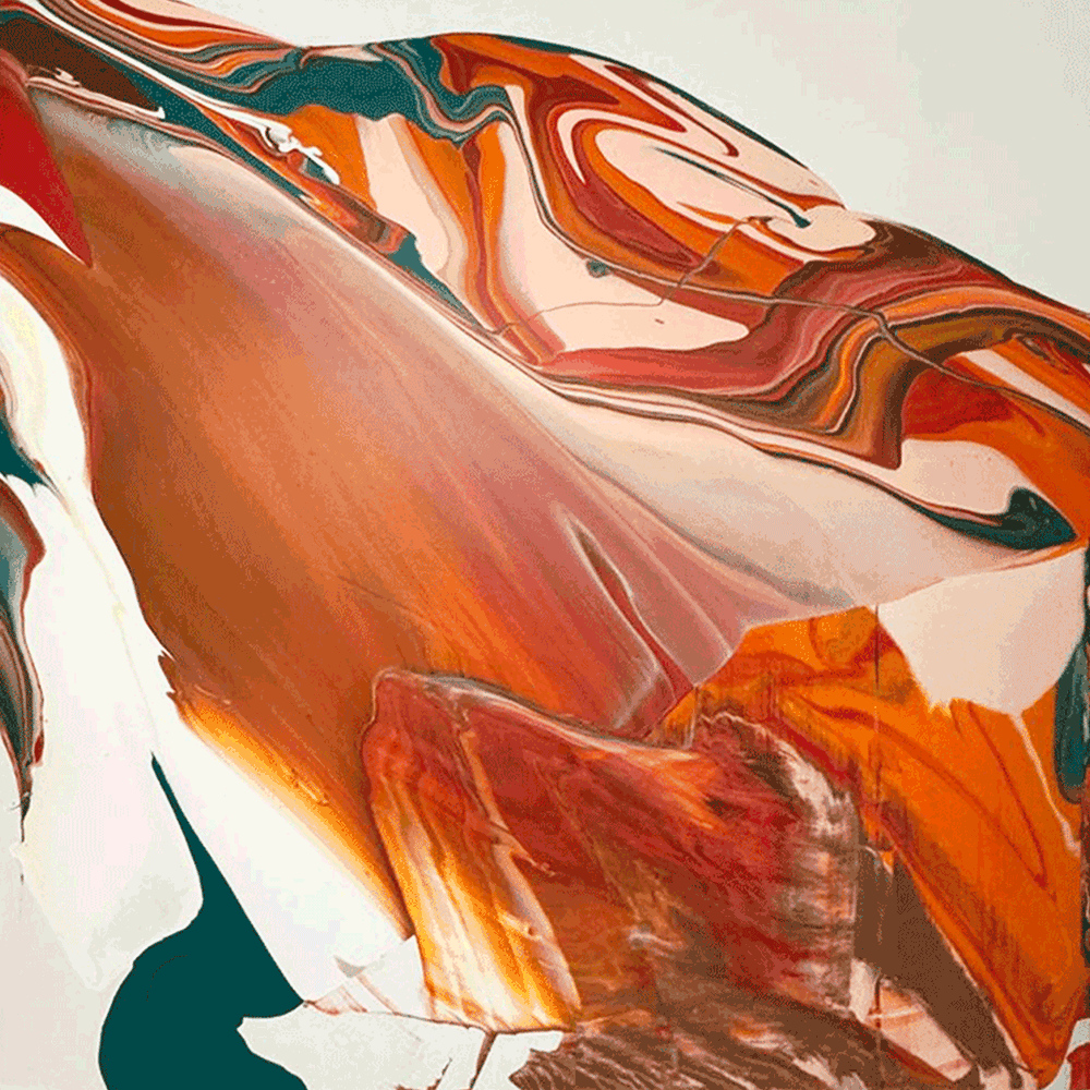 "זרימת נחושת וטורקיז" – ציור אקריליק נוזלי בגווני אדמה | חביבה גולדפרב (Copper & Teal Flow – Earth Tone Fluid Acrylic Painting | Haviva Goldfarb)