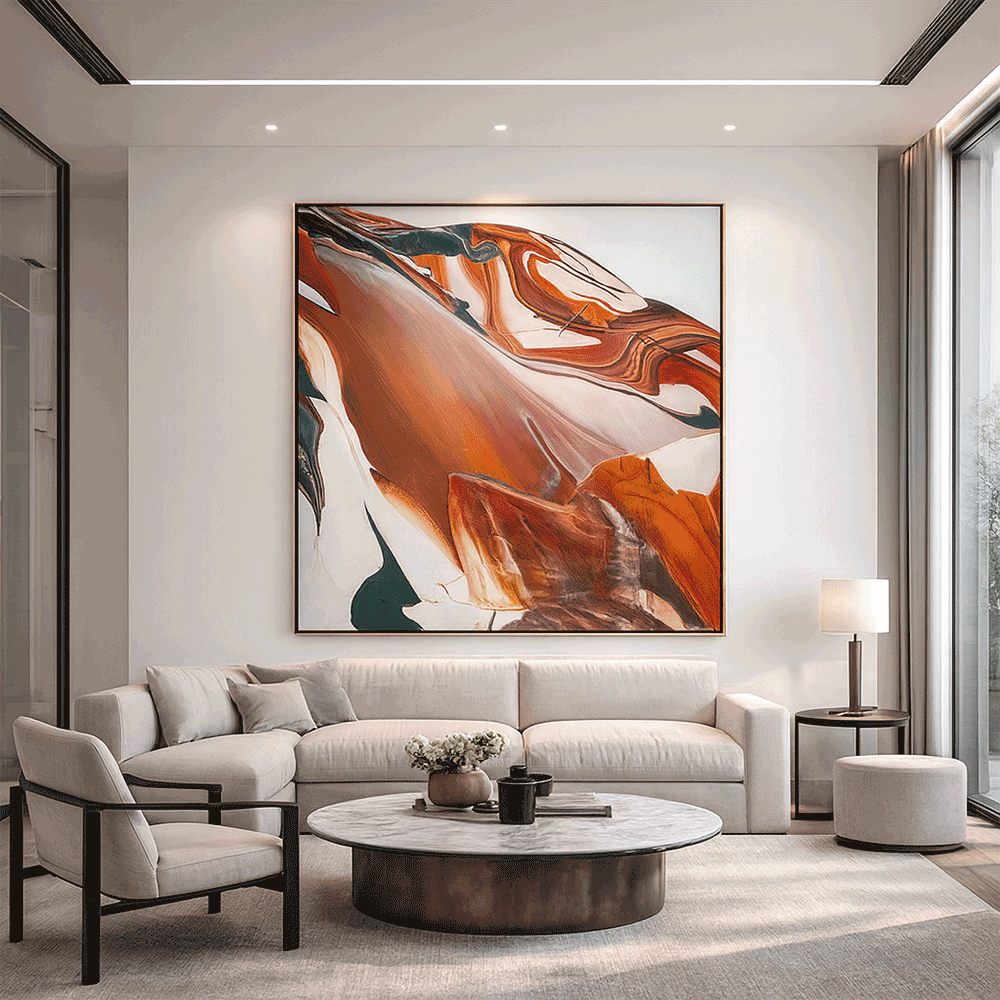 "זרימת נחושת וטורקיז" – ציור אקריליק נוזלי בגווני אדמה | חביבה גולדפרב (Copper & Teal Flow – Earth Tone Fluid Acrylic Painting | Haviva Goldfarb)