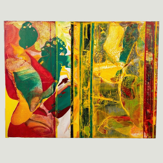 בין שמש לאדמה – ציור אקריליק מופשט גדול בניגודיות עזה