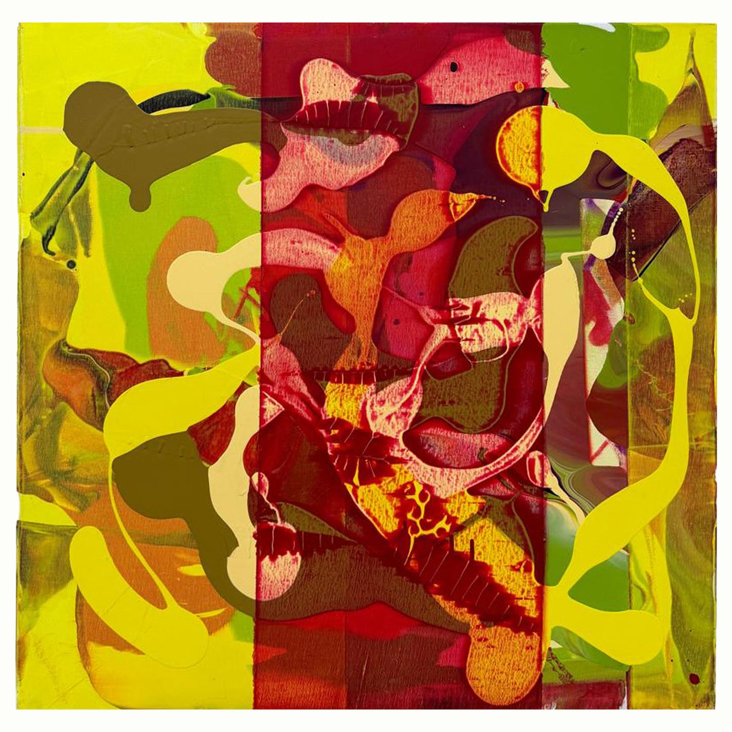 ליבה ארגמנית בצהוב – ציור אקריליק מופשט