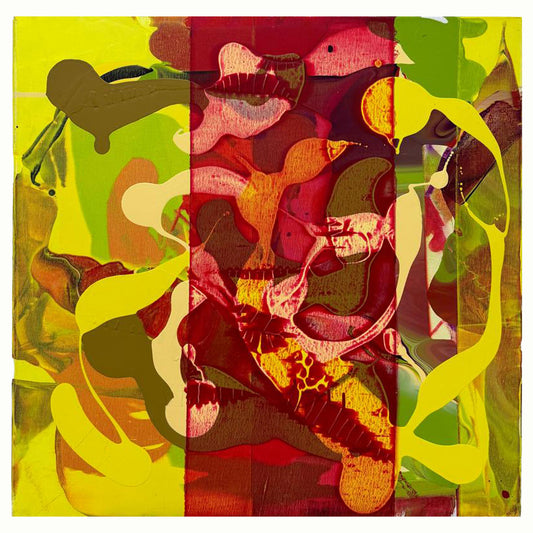ליבה ארגמנית בצהוב – ציור אקריליק מופשט