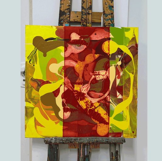 ליבה ארגמנית בצהוב – ציור אקריליק מופשט