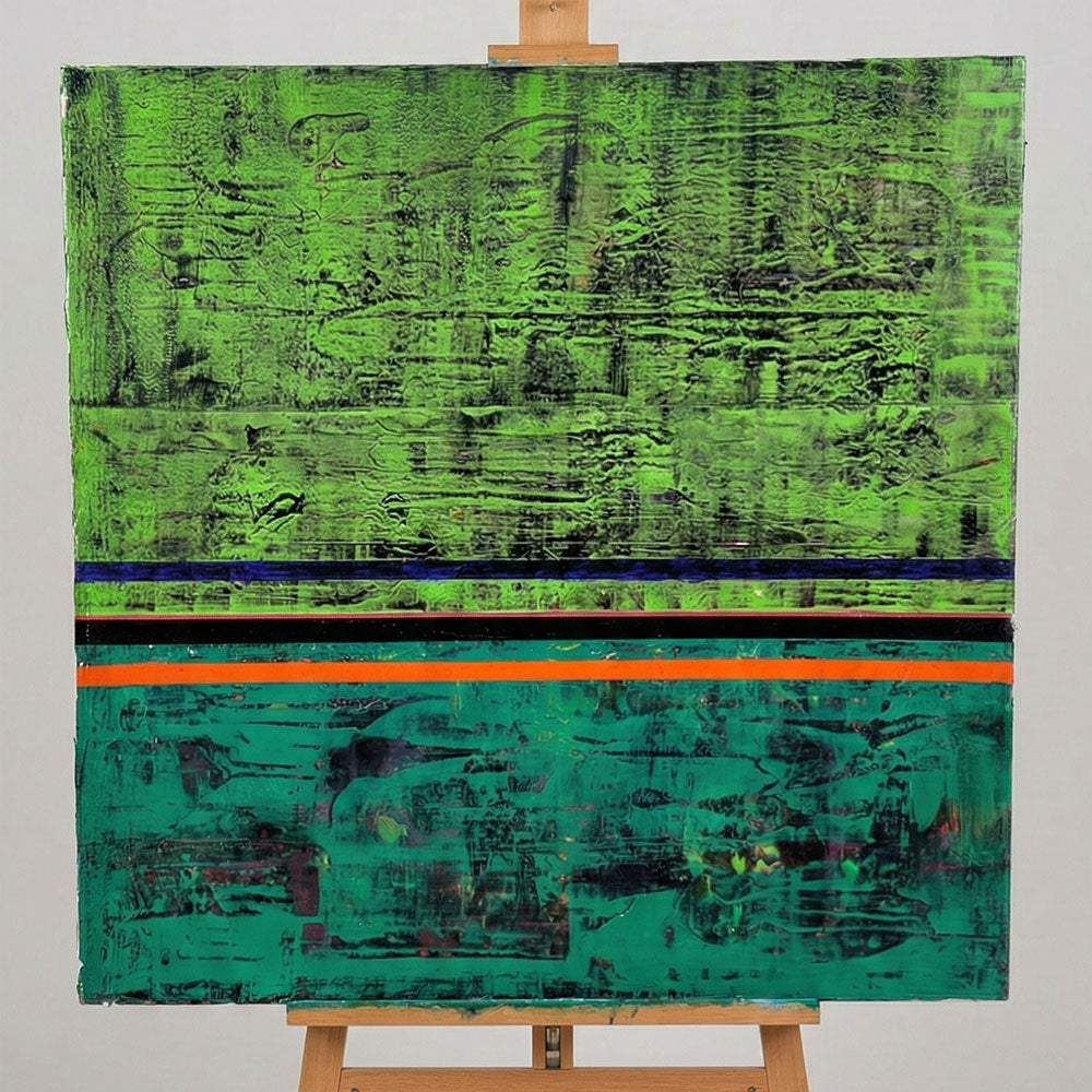 תדר ירוק – ציור מופשט גדול בטקסטורה תעשייתית
