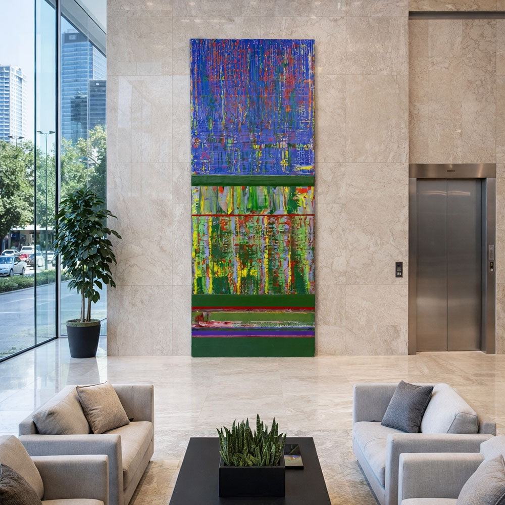 טוטם של טבע וצבע– ציור מופשט אנכי וגבוה (70x200)