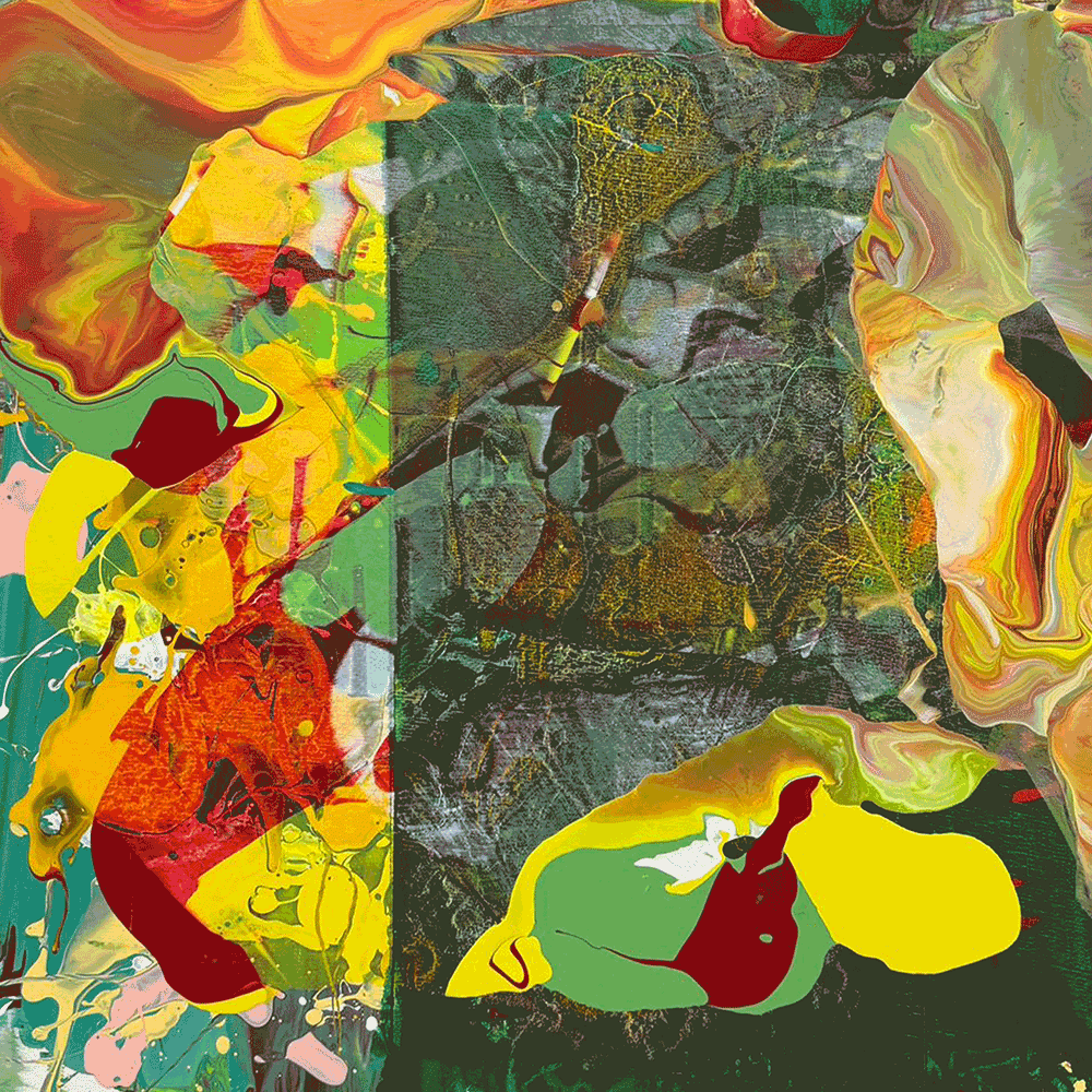 "פריחה פראית בצהוב ואדום" – ציור אקריליק מופשט ואנרגטי | חביבה גולדפרב (Wild Bloom in Yellow and Red – Energetic Abstract Acrylic Painting | Haviva Goldfarb)