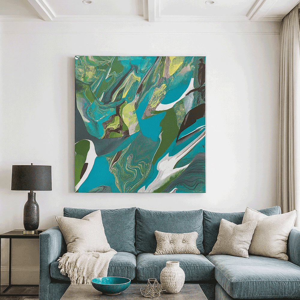 "מעמקי הטורקיז" – ציור אקריליק מופשט וזורם | חביבה גולדפרב (Turquoise Depths – Abstract Fluid Acrylic Painting | Haviva Goldfarb)